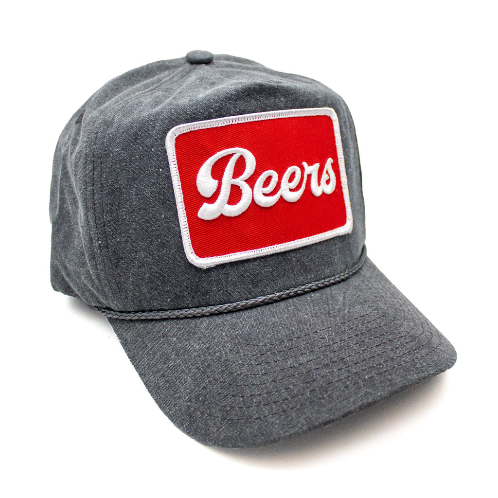 Riviera Supply Co - 5 Panel Charcoal Stone Washed Canvas Golf Hat Beers Patch Hat 