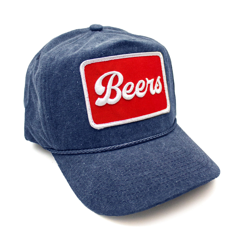 Riviera Supply Co - 5 Panel Indigo Stone Washed Canvas Golf Hat Beers Patch Hat 